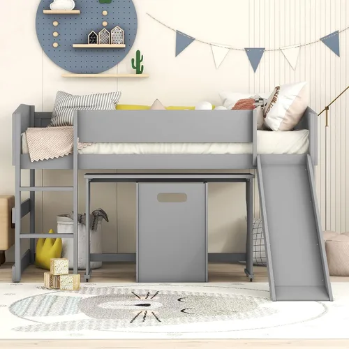 Vista 18 de RUNNA Cama tipo loft moderna de madera con armario y escritorio Cama loft espresso+Gabinete +Escritorio