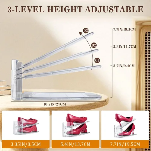 Vista 4 de Organizador de ranuras ajustables para zapatos, paquete de 10 unidades de apiladores de zapatos transparentes, soporte para zapatos, ahorrador