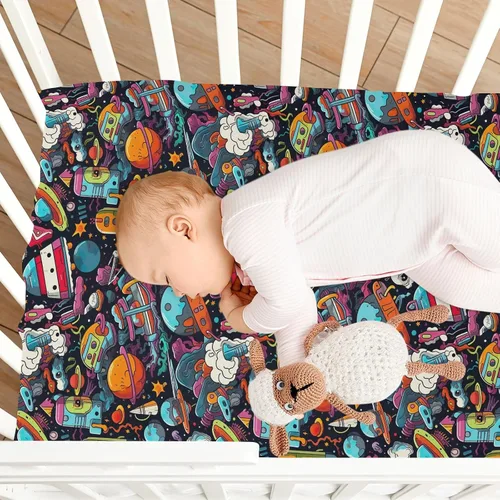 Vista 8 de Fitted Crib Sheets Funny Space Mini Crib Sheets for Boy & Girl Toddler Mattress Sheets Playard Sheet 21216696