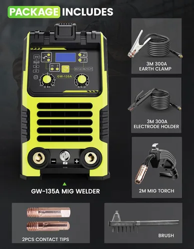 Vista 7 de Soldador MIG 135A, soldador MIG de núcleo de flujo de 110 V, máquina de soldadura TIG/Stick 3 en 1 con sinergia, equipo de soldadura portátil