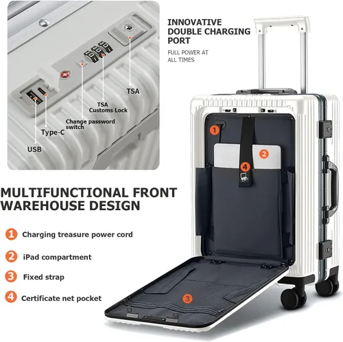 Vista 4 de feilario Equipaje con ruedas giratorias expandibles, maleta de mano con cerradura TSA incorporada, con portavasos y soporte para teléfono en tamaños