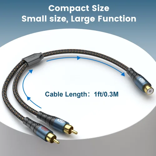 Vista 7 de EMK Cable de extensión RCA Splitter 2 macho a hembra, doble blindaje chapado en oro, de nailon trenzado, divisor RCA de 1 hembra a 2 macho