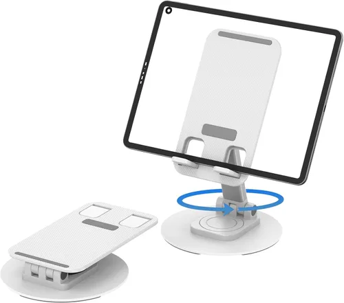 Vista 9 de Soporte giratorio para teléfono móvil de 360°, base de soporte plegable para teléfono de escritorio totalmente ajustable, soporte plegable