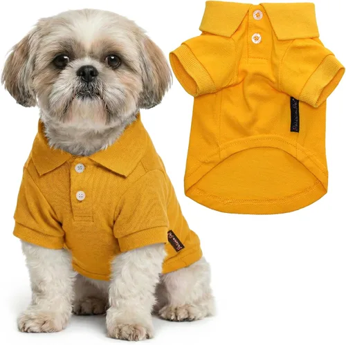 Vista 11 de Camisas Polo Parisian Pet - Camisa de Algodón Transpirable para Perros - Azul Sólido, Ropa de Verano con Capucha - Cuello con Botón para Perros