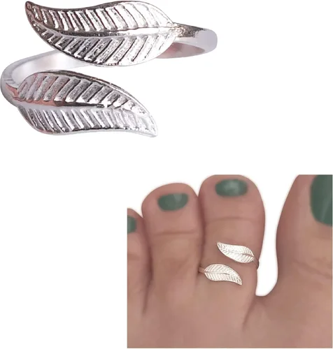 Vista 6 de Handmade Silver Leaf Wrap Adjustable Toe Ring, 925 Sterling Silver, Classic Floral Open Toe, Pinky or Knuckle Rings for Women, foot bare jewelry