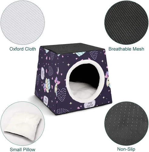 Vista 4 de Fashion Capsule Pet Waterloo plegable Cat House Cat Bed Cat Sofá 3 en 1 Diseño para mascotas pequeñas Pastel Púrpura Corazón