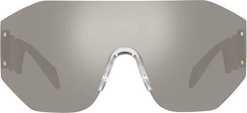 Vista 3 de Versace Gafas de sol unisex, montura plateada con espejo gris, lentes plateadas, 0.000 in