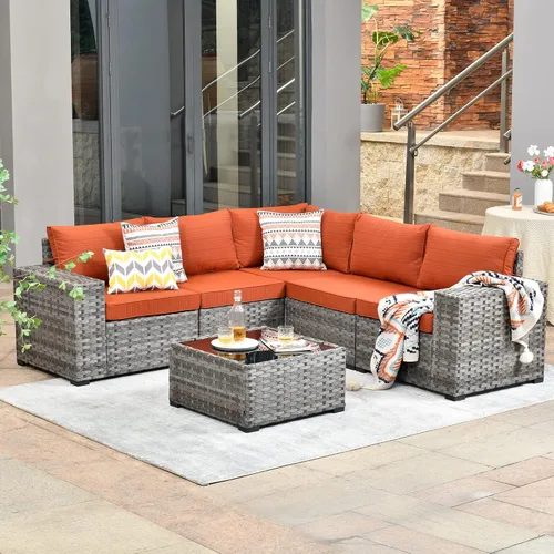Vista 61 de HOOOWOOO Outdoor Patio Sectional Furniture Sofa Set with Widened Armrest,6 Piece Small Modern Wicker Couch,Modular L Shaped Conversation Seating Set