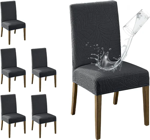 Vista 34 de MOSAYT Juego de 2 fundas para sillas de comedor 100% impermeables, súper ajuste elástico jacquard Parson, fundas extraíbles y lavables para sillas