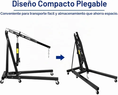 Vista 2 de Goplus - Grúa plegable para motor con capacidad para 2 toneladas, plataforma elevadora, para taller, de acero resistente y 6 ruedas de hierro