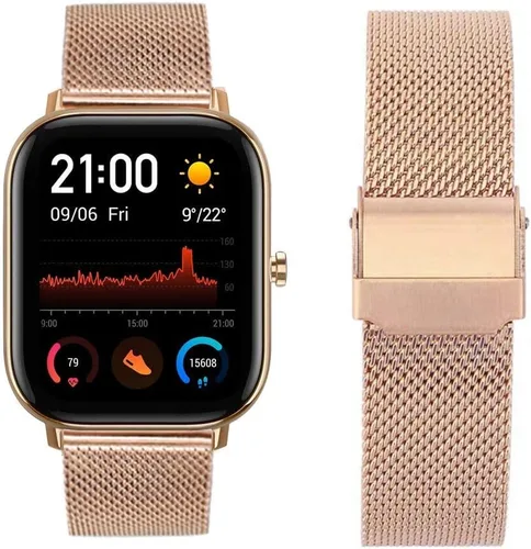 Vista 2 de ViCRiOR Correa de repuesto para Amazfit GTS/2/2 Mini/2e/3/4 Mini/4, correa de repuesto de malla de acero inoxidable para Amazfit Bip/Bip U Pro/Bip