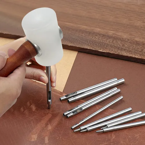 Vista 7 de Manija de madera de la cabeza de nylon T del mazo del martillo de talla de cuero 7,4 pulgadas Para artesanía en cuero, mazo de artesanía en cuero