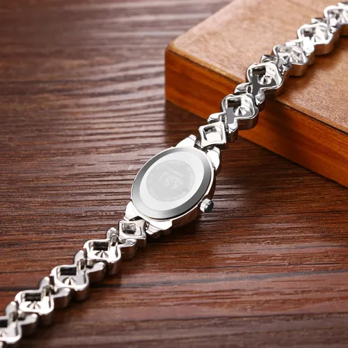 Vista 3 de Avaner Relojes de pulsera de plata para mujer diamantes de imitación analógicos de cuarzo ovalado reloj de pulsera brillante
