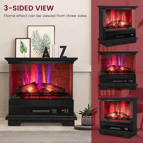 Vista 5 de SIMOE Chimenea eléctrica de 27 pulgadas, chimenea independiente con chimenea, llama 3D y 7 colores de llama, protección contra sobrecalentamiento