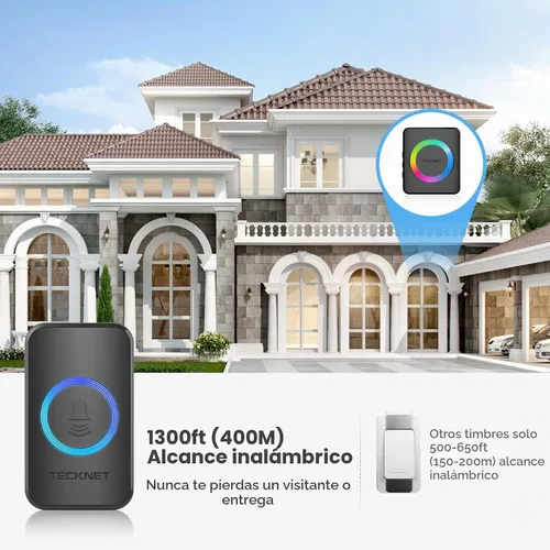 Vista 3 de TECKNET Timbres Inalámbricos para el Hogar, IP65 Impermeable 1,300 Pies 120dB Timbre de Puerta Inalámbrico para Aula con 60 Melodías y 5 Niveles