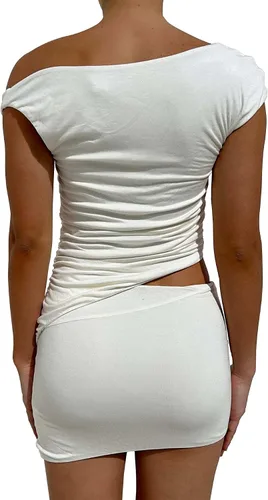 Vista 2 de LCHLINY Camiseta sin mangas con cuello drapeado asimétrico para mujer