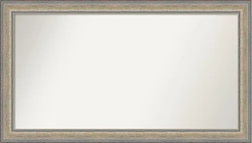 Vista 244 de Amanti Art Espejo de baño plateado para sobre el fregadero, 28 x 37 pulgadas, elegante espejo rectangular de peltre cepillado, marco de madera