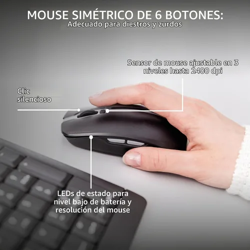 Vista 5 de Combo de escritorio CHERRY Stream, teclado inalámbrico y mouse Conexión de 2,4 GHz, teclas silenciosas, diseño delgado, escritura cómoda, funciona