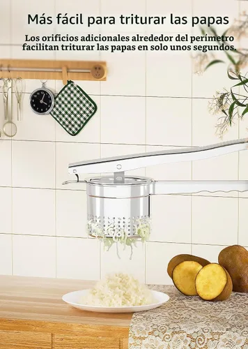 Vista 2 de GloTika Ricer de patatas grande de 15oz, triturador de patatas de acero inoxidable resistente con mango ergonómico, herramienta de cocina