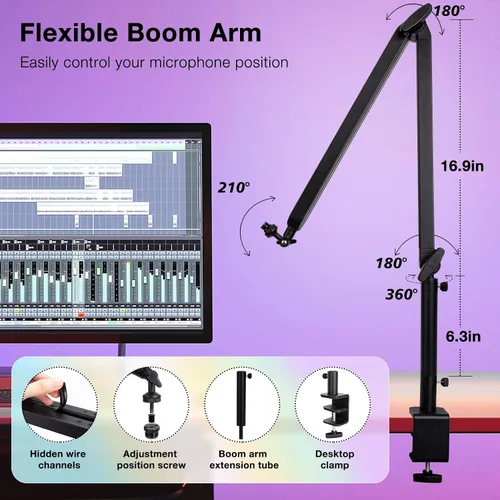 Vista 4 de Blue Yeti - Brazo Boom con tubo de extensión, brazo de micrófono compatible con Blue Yeti, soporte de micrófono de altura ajustable para HyperX