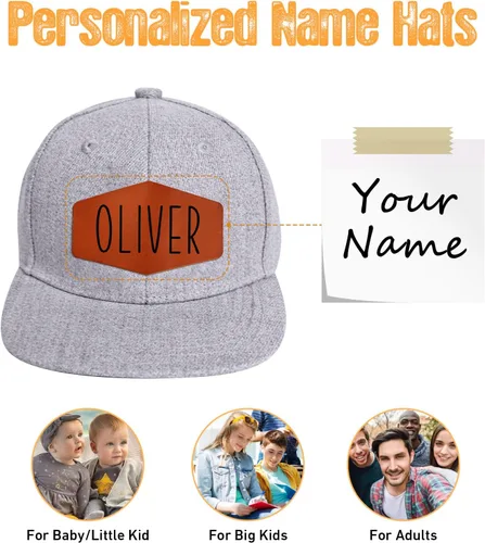 Vista 2 de Gorra de béisbol con nombre personalizado, regalos personalizados, con parche de cuero, gorro de camionero para niños y niñas de 0 a 3 años