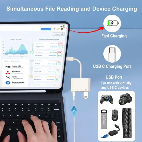 Vista 6 de Lector de tarjetas USB C a SD/MicroSD para iPhone 15/16/17, adaptador de lector de tarjetas de memoria USB C a cámara 4 en 1 con puerto de carga