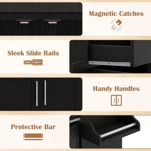 Vista 8 de Giantex Isla de cocina, carrito de cocina rodante con estante para especias y toallero, cajón grande y armario de almacenamiento de 2 puertas