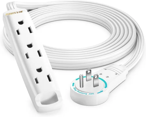 Vista 17 de Maximm Cable de extensión plano giratorio de 360 grados, cable de alimentación de 3 salidas múltiples de 1 pie con bucle, conexión a tierra 16 AWG