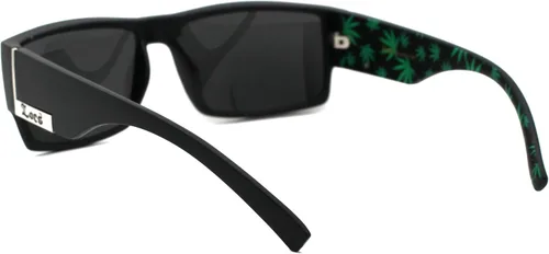 Vista 4 de Locs Marihuana Pot Leaf Print Rectangular Mad Dog Gafas De Sol Mate Negro Verde