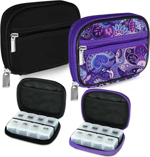 Vista 32 de Serfeymi Pastillero semanal para viaje, pastillero para bolso con pastillero extraíble de 7 días, organizador de medicamentos de viaje, contenedor