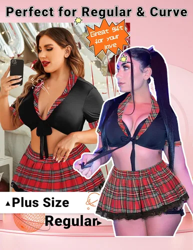 Vista 4 de ADOME - Conjunto de lencería sexy para mujer, diseño de colegiala, estudiante, para juegos de roles