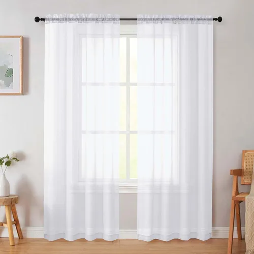 Vista 41 de 2 paneles de cortinas traslúcidas blancas para dormitorio, sala de estar, 96 pulgadas de largo, modernas, suaves, ligeras, con bolsillo para barra