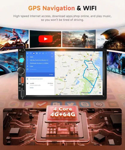 Vista 3 de Rimoody 4GB+64GB Android doble DIN estéreo del coche con Carplay inalámbrico y Android Auto