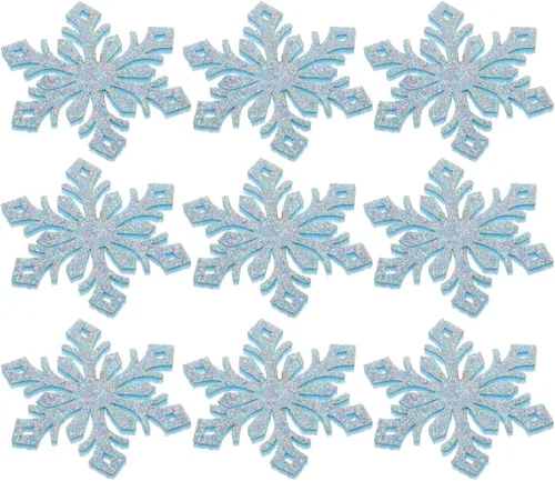 Vista 11 de EXCEART 30 parches de copo de nieve con brillantina para planchar en copos de nieve, horquillas para ropa, vestidos, plantas, sombreros, jeans