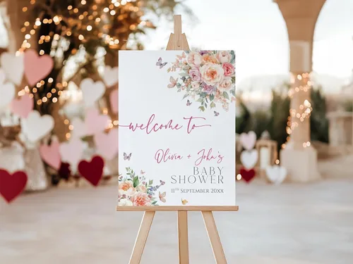 Vista 19 de Personalized Baby Shower Welcome Sign, Custom Baby Name, Shower Sign, Wildflower A Little Wildflower on the Way, Brunch, Elegant Version 01