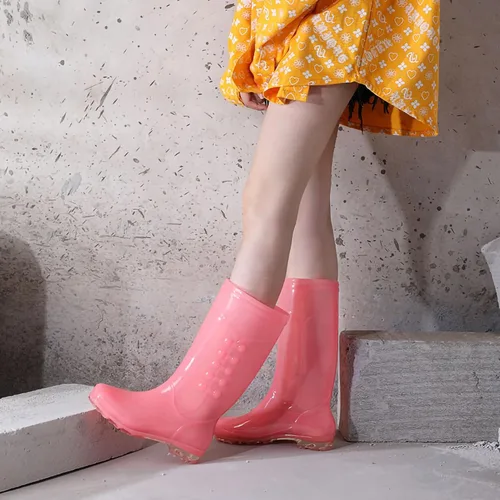 Vista 2 de plplaaoo Botas de lluvia altas, botas de lluvia para mujer, botas de lluvia impermeables, zapatos, botas de lluvia altas para mujer con algodón