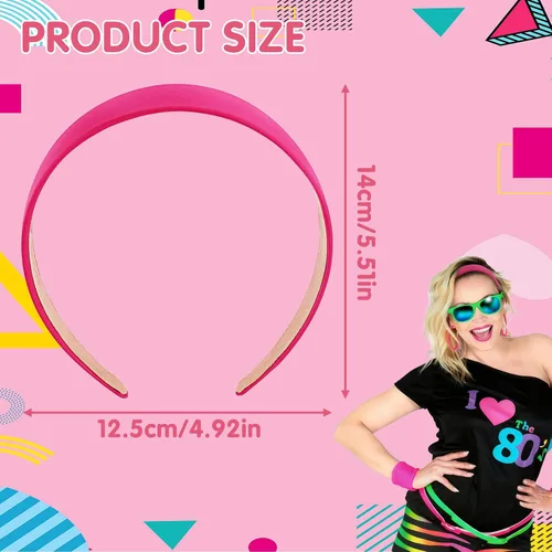 Vista 4 de 4 diademas de neón, accesorios antideslizantes para el cabello para fiestas brillantes, estilo retro de los años 8090, trajes de festival