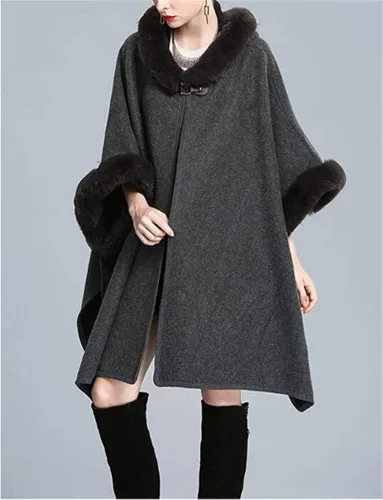 Vista 7 de Tngan Chaqueta tipo chal para mujer, capa de invierno cálida con capucha