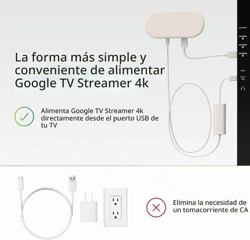 Vista 3 de Mission - Cable de alimentación USB para Google TV (alimenta Google TV directamente desde tu puerto USB)