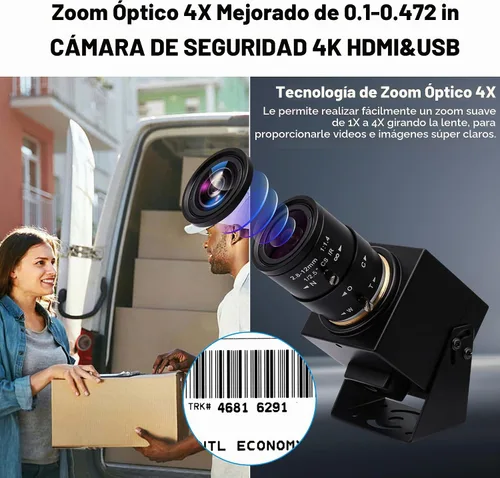 Vista 2 de ELP 4K USB HDMI Cámara Manual Zoom Webcam - Enfoque Variable H.264 Mini Cámara de Seguridad USB para Computadora Telescópica - 8mp IMX415 CCTV Lente