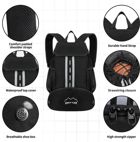 Vista 5 de ONTYZZ - Mochila deportiva estilo básico con cierre de cordón, mochila de baloncesto con compartimento para zapatos, bolsa de playa con separación