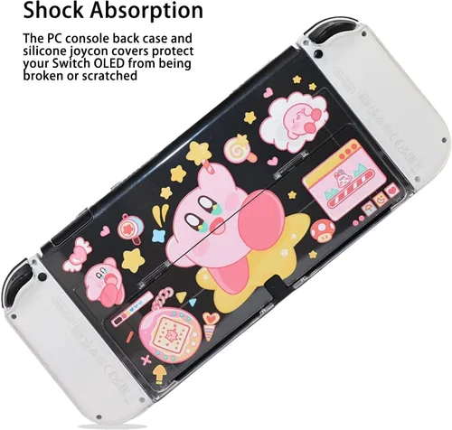 Vista 2 de Funda protectora transparente para Nintendo SwitchSwitch OLED, carcasa rígida acoplable para NS Switch-Pink Kirby (para Switch OLED)