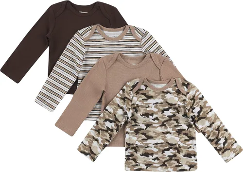 Vista 17 de Hanes Camiseta de manga larga para bebé, camiseta de punto Ultimate Flexy para niños y niñas, paquete de 4 Conjunto de Brwn Dk Verde Azul