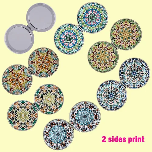 Vista 2 de Espejo compacto de mano a granel – Monedero de bolsillo Espejo de maquillaje redondo plegable portátil de doble cara 2X Ampliación – Diseños