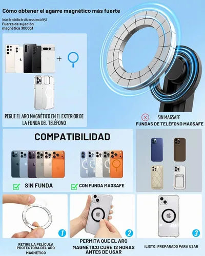 Vista 2 de Trípode Magnético para iPhone, Palo de Selfie Portátil Trípode para Teléfono con Control Remoto, Soporte de Cuatro Patas para Teléfono Celular