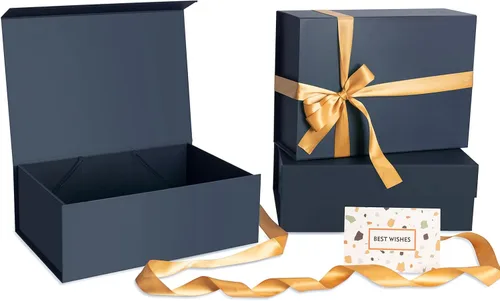 Vista 10 de Cajas de regalo negras con tapas, paquete de 3, caja de regalo mediana de Negro