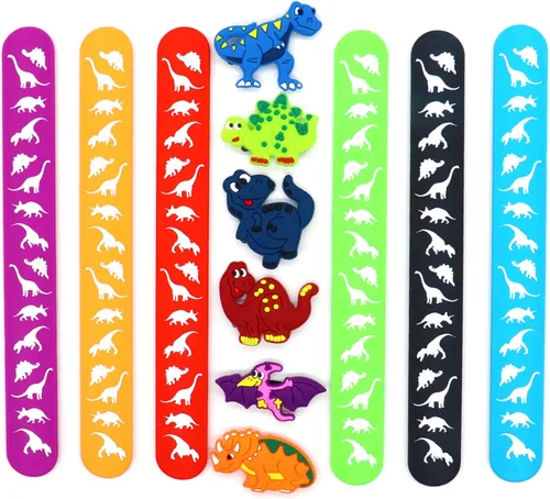 Vista 2 de Pulseras de dinosaurio para adolescentes, recuerdos de fiesta, con temática de dinosaurios, bolsas de regalos (paquete de 6) para adolescentes