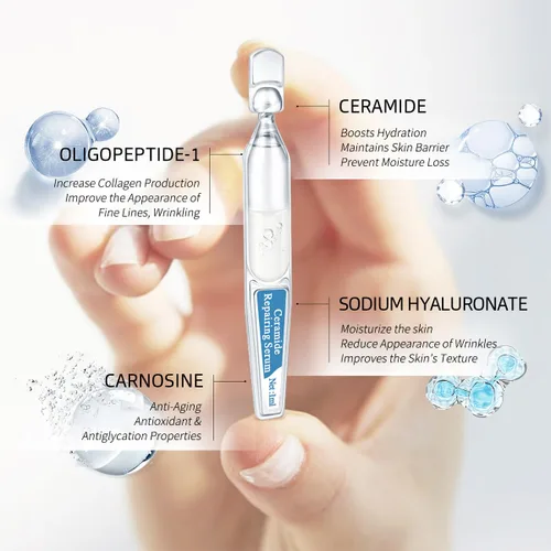 Vista 4 de Suero de ampolla de ceramida con ácido hialurónico, péptido, hidratante y antienvejecimiento, suero facial de reparación de barrera cutánea