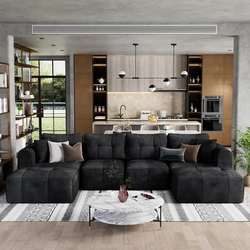 Vista 10 de Squireewo Sofá seccional modular de 110" con asiento profundo, sofá en forma de L sin costuras tapizado en forma de nube con otomano convertible