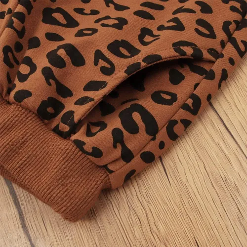 Vista 7 de Ropa de otoño con estampado de leopardo y manga larga, cuello redondo, sudadera y pantalones, ropa casual de invierno